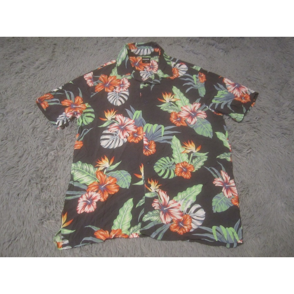 RSQ Shirt Mens Large Short Sleeve Black Floral Print Button Down Casual